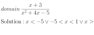 The domain of (x+3)/(x^2+4x-5) is x<-5\lor-5<x<1\lor x>1